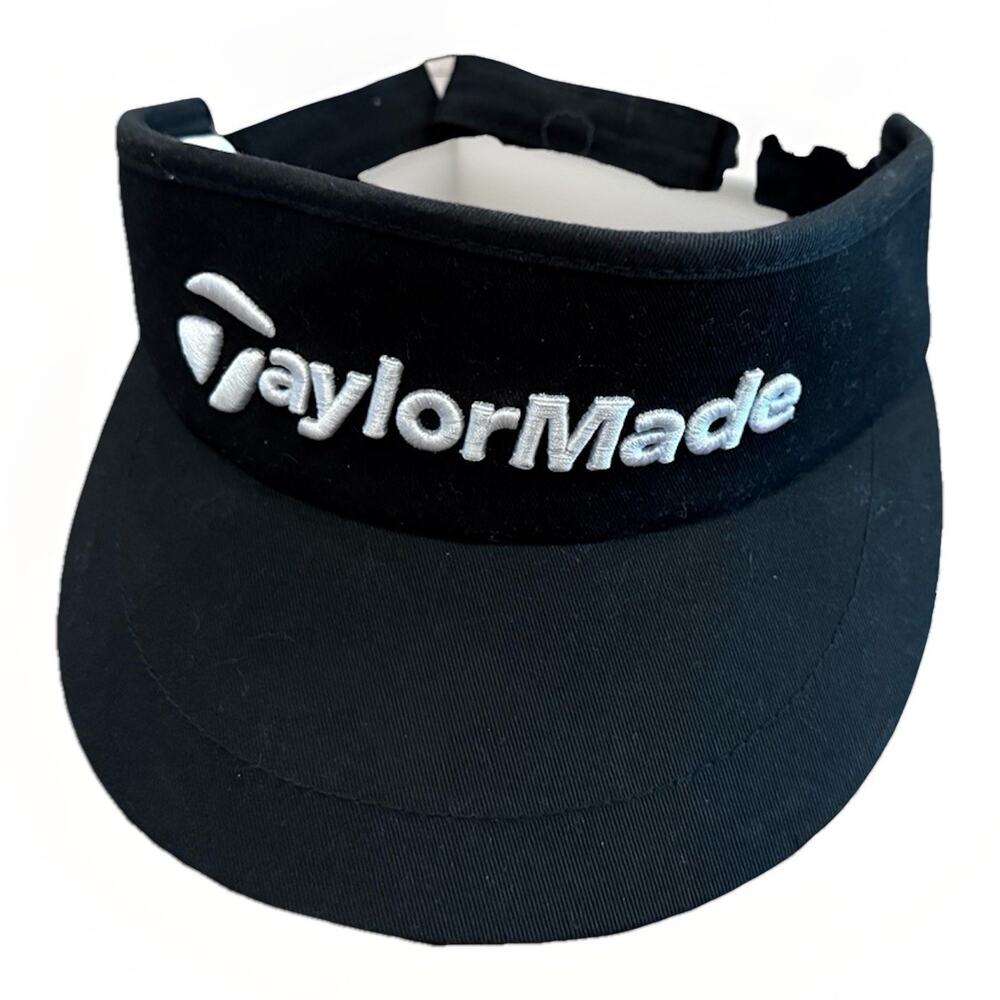 TaylorMade Mens Black Golf Embroidered Adjustable Strapback Visor Hat One Size